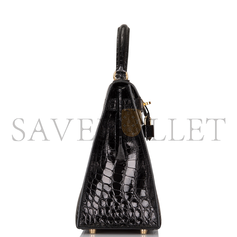 H**mes master a shiny rose schÉhÉrazade niloticus crocodile sellier kelly 28 with gold hardware (28*22*10cm)